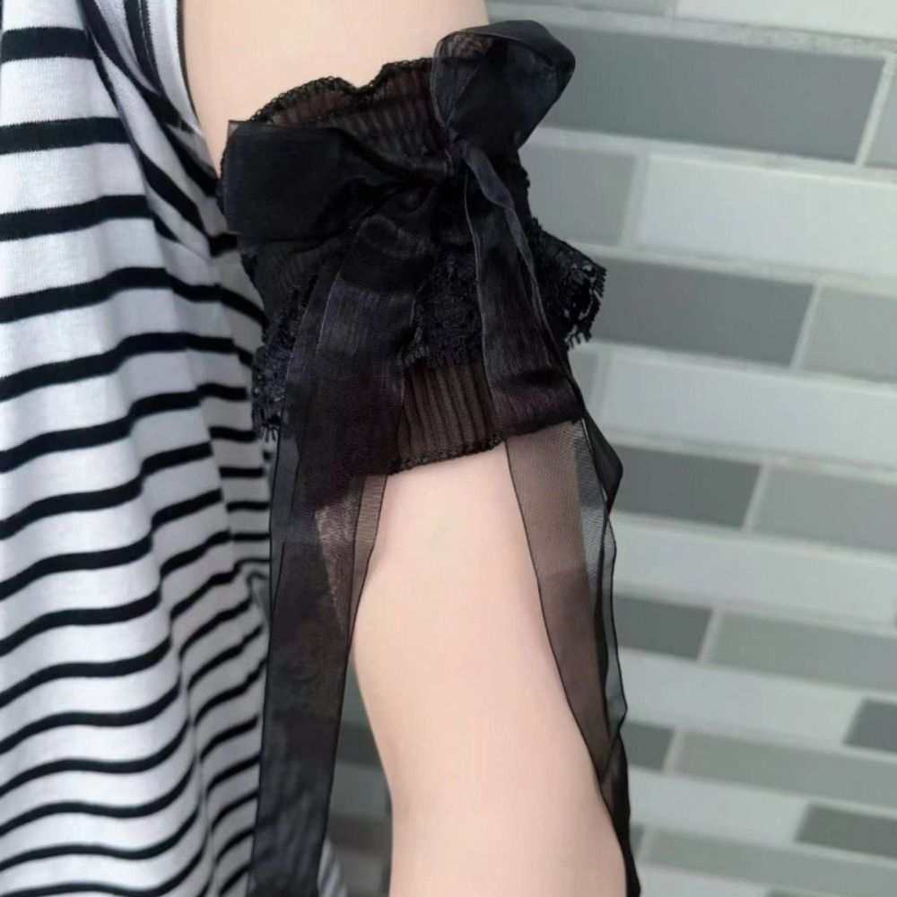 Lace Ribbon Trim - Modische Spitzen-Lolita-Armstulpen mit elastischer Schleife, Rüschen