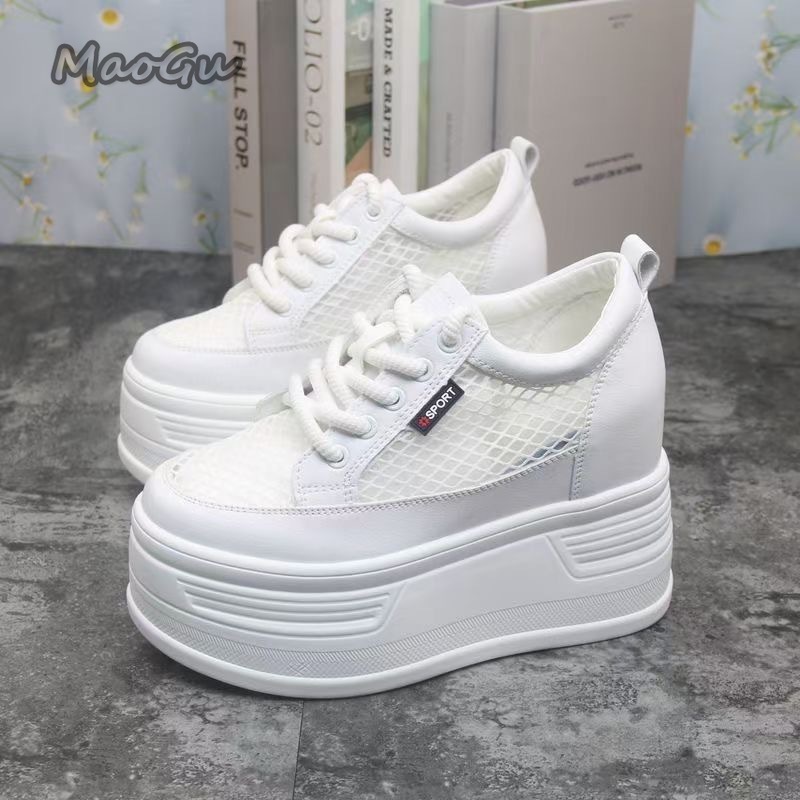 Guipure Lace Panel - Tenis De Mujer Damen-Sneaker mit Mesh-Plateau,