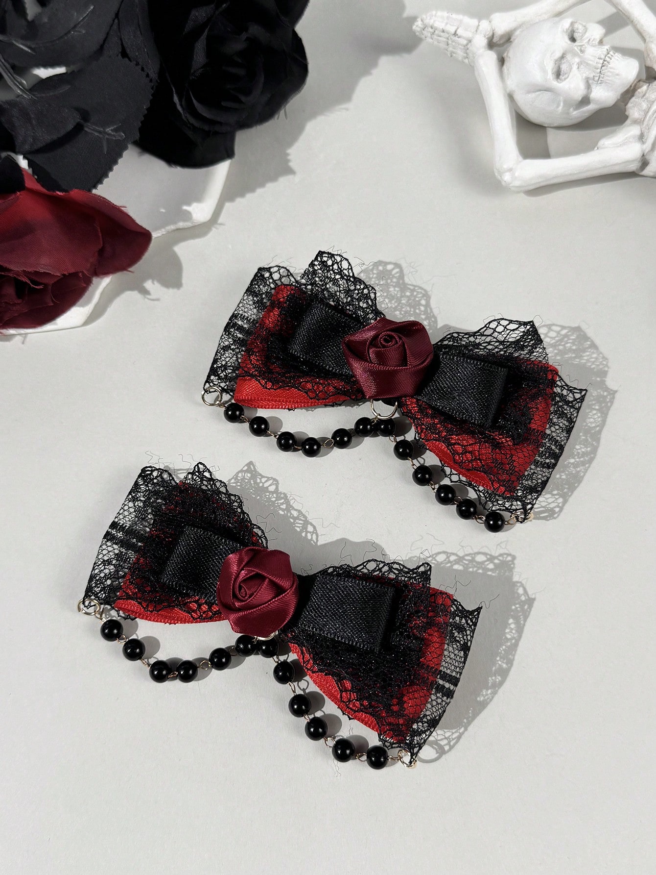 Lace Ribbon Trim - 2-teilige Haarspange im gotischen Stil mit