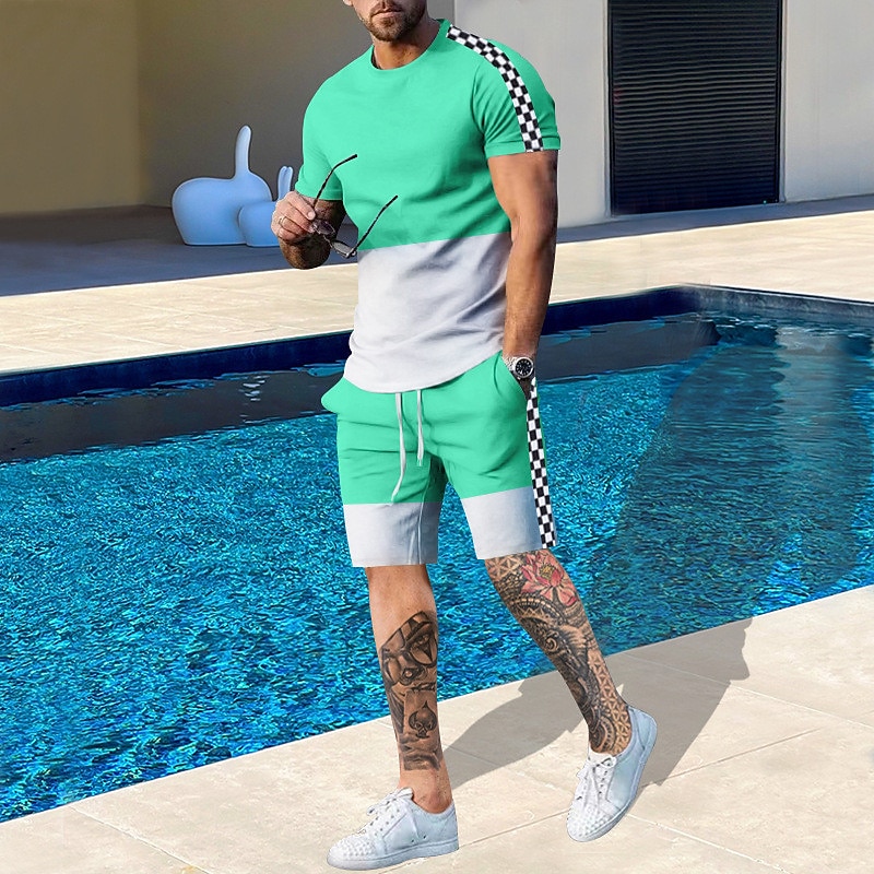 Embellish Knit - Herren Zweiteiler mit Farbblockmuster: Kurze Hose