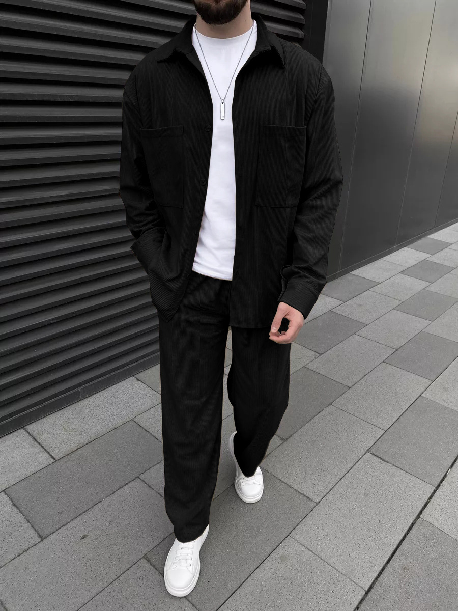 Embellish Knit - Herren-Cordanzug im Zweiteiler-Design: Langärmliges Hemd mit