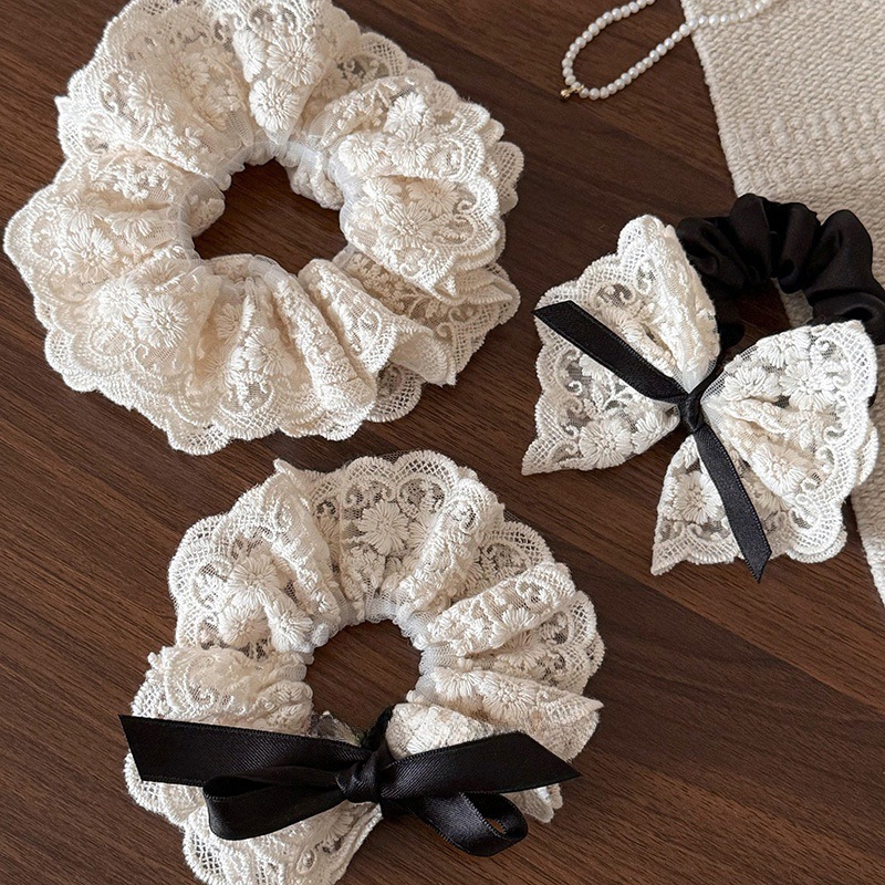 Lace Ribbon Trim - Französisches Retro-Stirnband mit doppellagiger Schleife, Spitze,