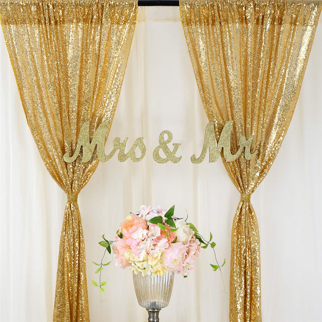 Sequin Fabric Panel - 2PCS Gold Pailletten Party Hintergrund Vorhang