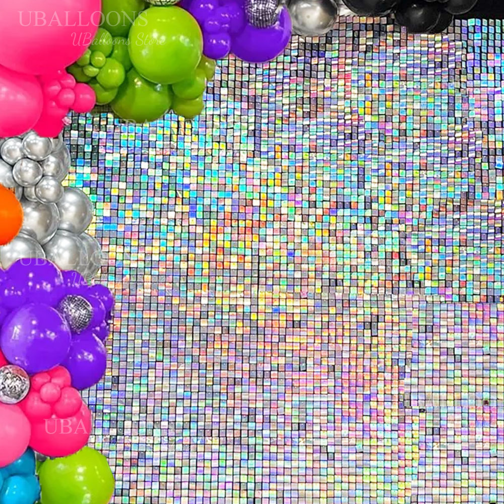 Sequin Fabric Panel - Schillernde silberne Schimmer-Wandpaneele, 12–24 Stück, Laser-Silber-Pailletten-Wandpaneele