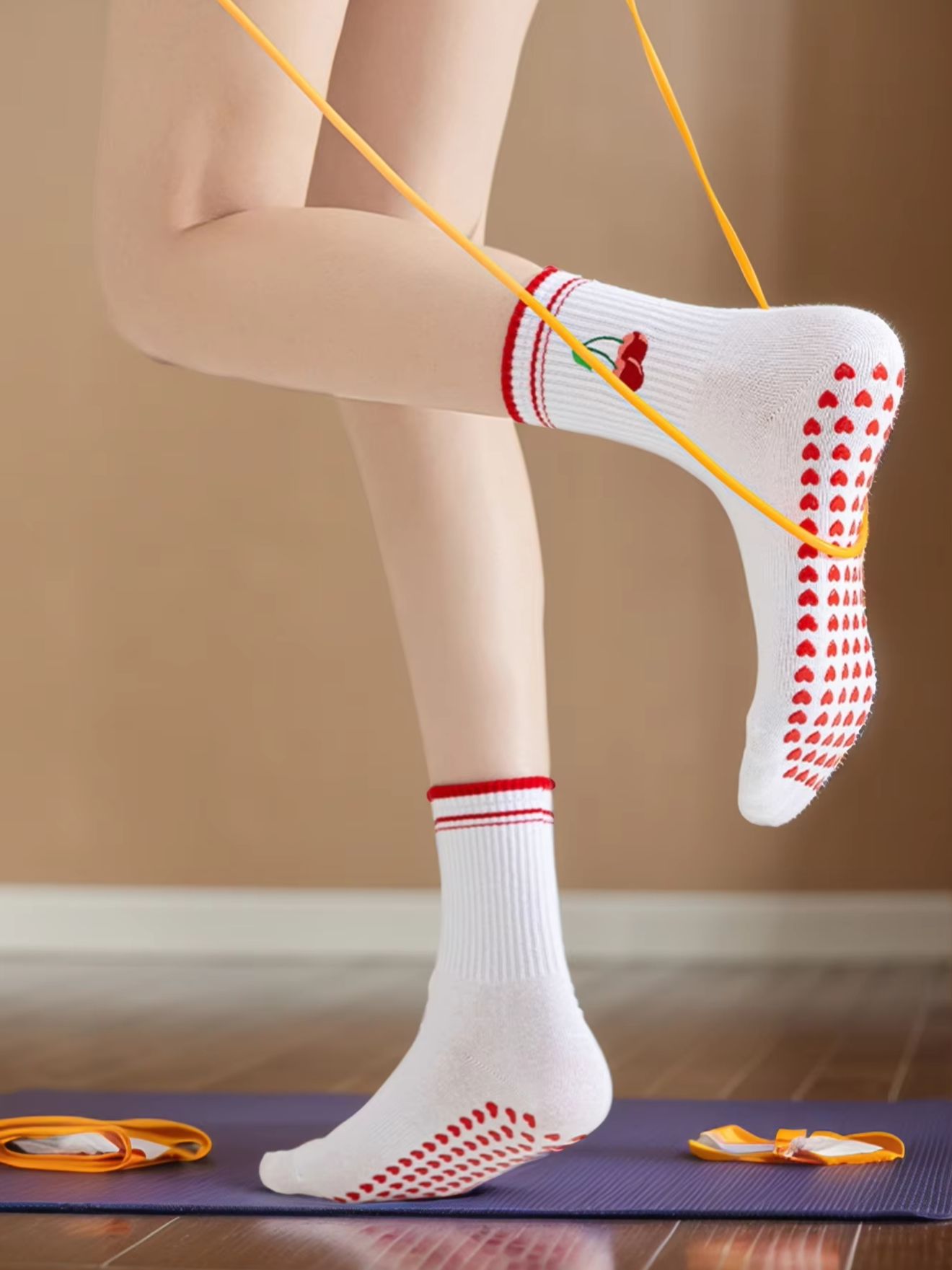 Embellish Knit - 1 Paar grenzübergreifende professionelle Yoga-Socken, Baumwoll-Riemchen-Silikon-Anti-Rutsch-Pilates-Fitness-Tanz-Bodensocken