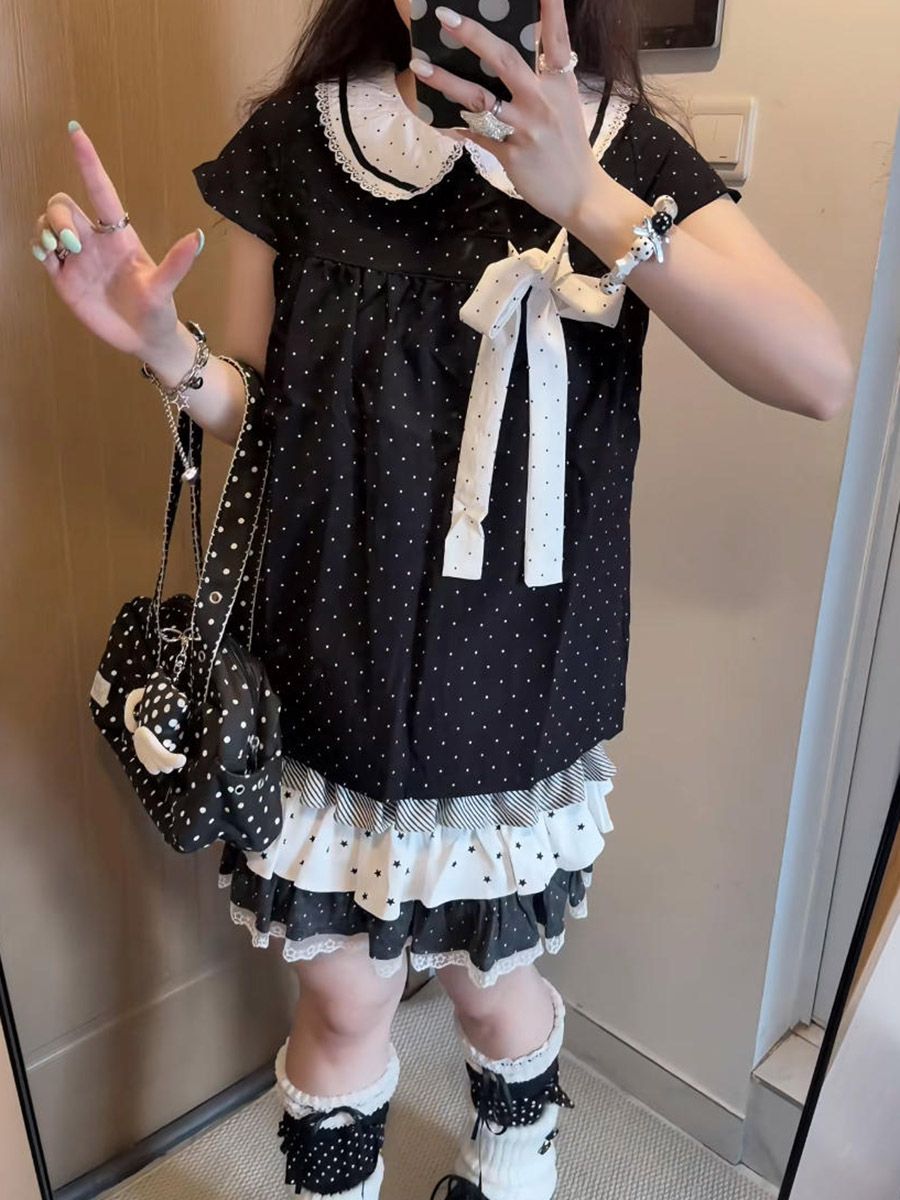 Y2K Kawaii Japanisches Polka-D – Lace Ribbon Trim Bewertung und Preis