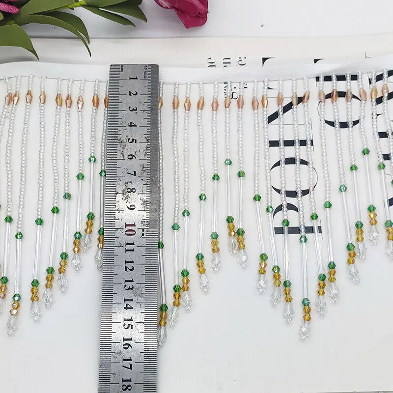 Glasrohr Fransen Quaste 16 cm  – Beaded Trim Fringe Bewertung und Preis